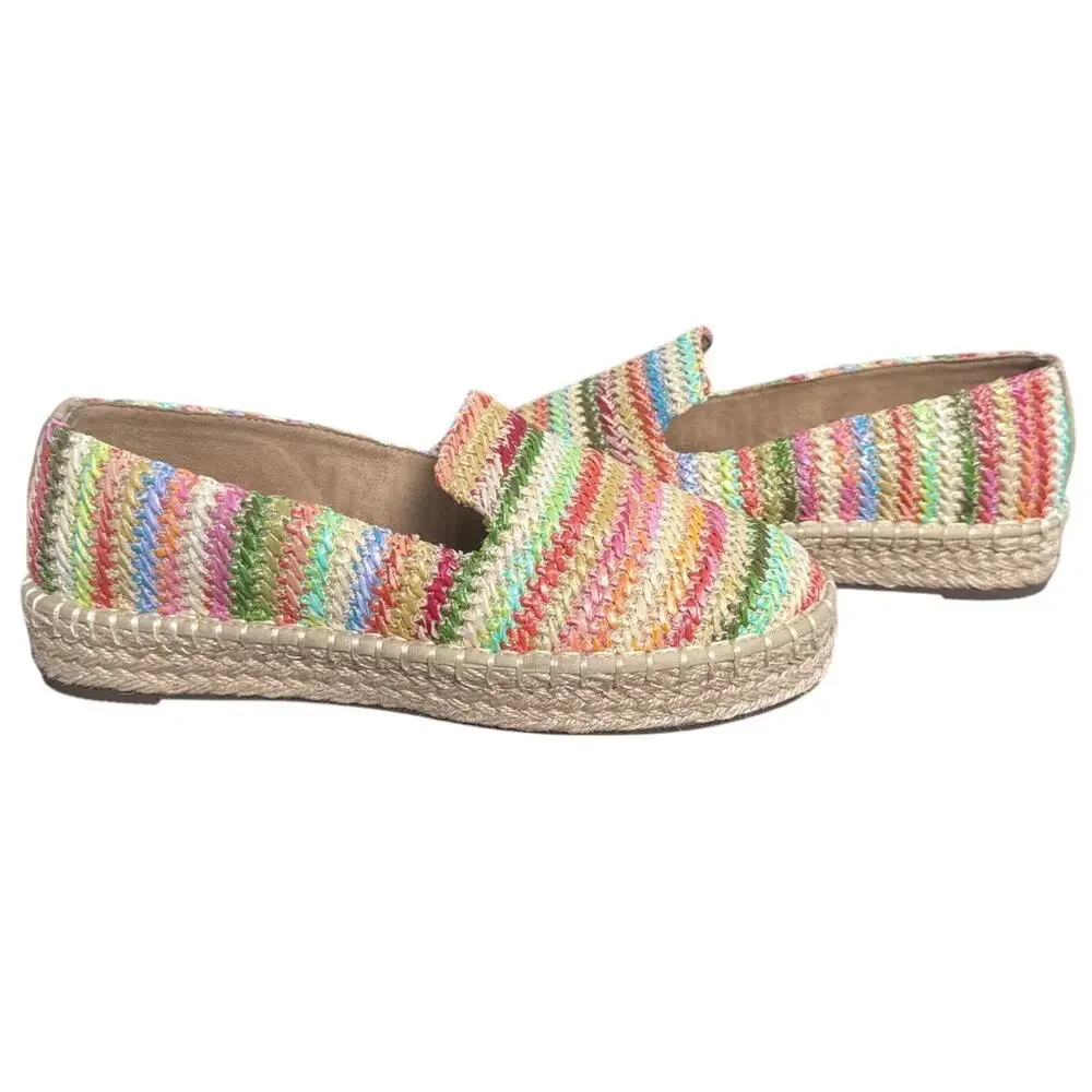 New Joie Cara Multicolored Striped Raffia Slip On Espadrilles Size 8M‎